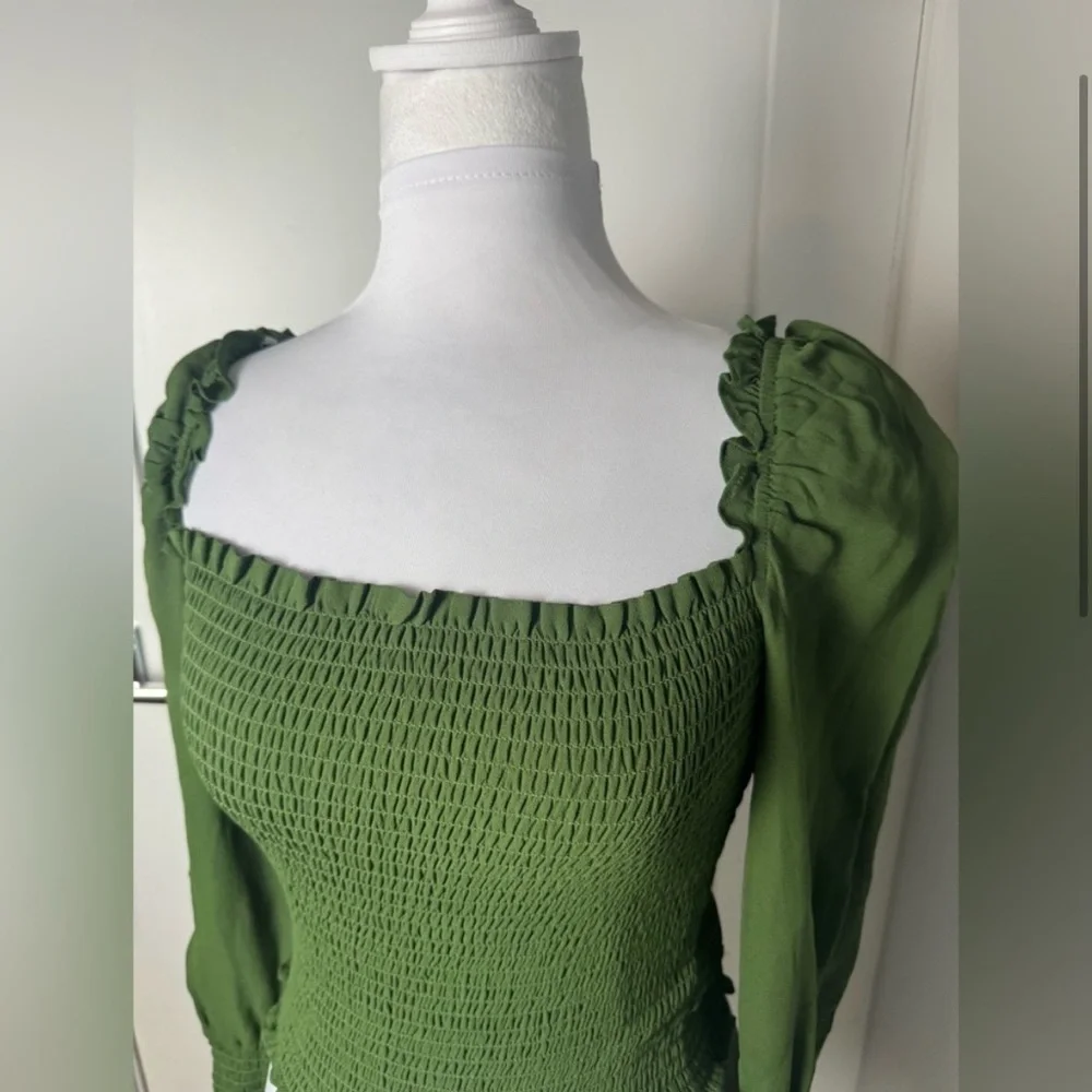 Reformation Pinto Smocked Top in Moss/ XSMALL-SMALL